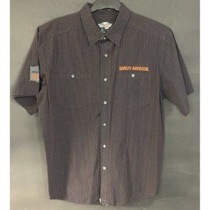 Harley Davidson XL motor prelux oil button down short shirt plaid patch shirt